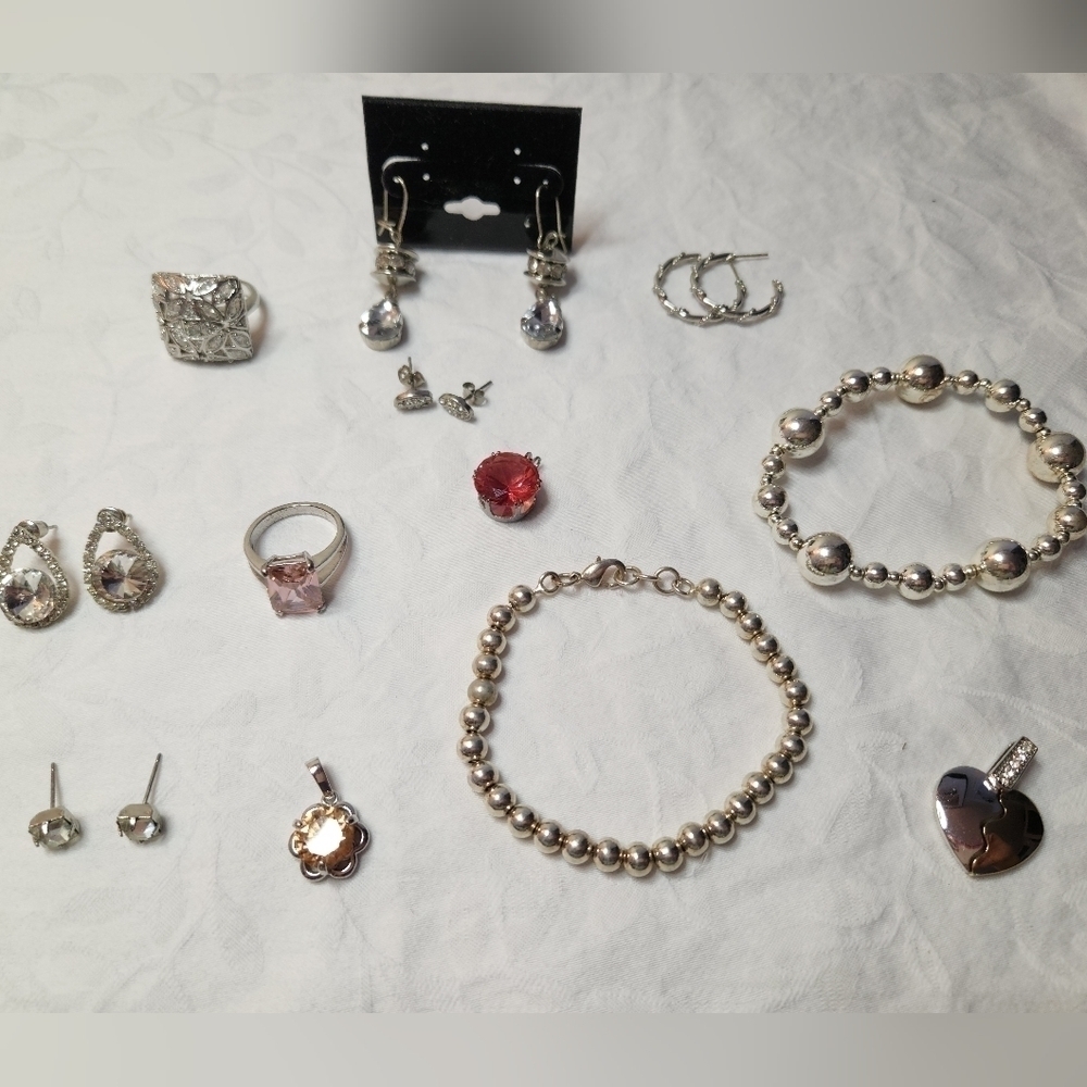 Silver Rhinestone Jewelry LOT